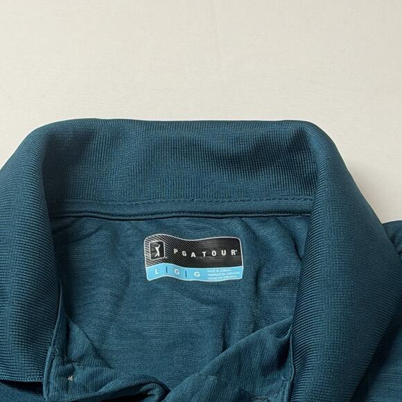 PGA TOUR Men’s Airflux Golf Polo Shirt Cyan Size Large 100% Polyester - Picture 5 of 9